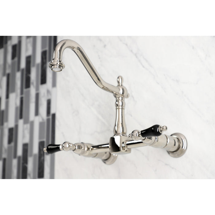 Kingston Heirloom KS1246PKL - Duchess Two-Handle 2-Hole Wall Mount Bridge Kitchen Faucet, Polished Nickel