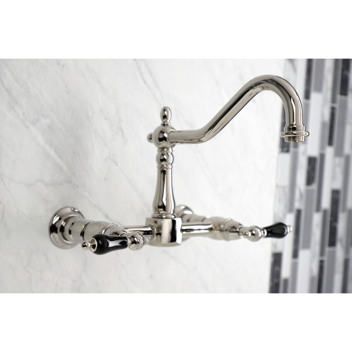 Kingston Heirloom KS1246PKL - Duchess Two-Handle 2-Hole Wall Mount Bridge Kitchen Faucet, Polished Nickel