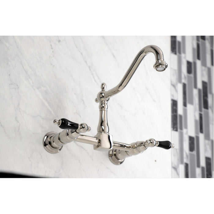 Kingston Heirloom KS1246PKL - Duchess Two-Handle 2-Hole Wall Mount Bridge Kitchen Faucet, Polished Nickel