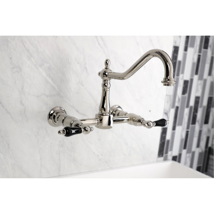 Kingston Heirloom KS1246PKL - Duchess Two-Handle 2-Hole Wall Mount Bridge Kitchen Faucet, Polished Nickel