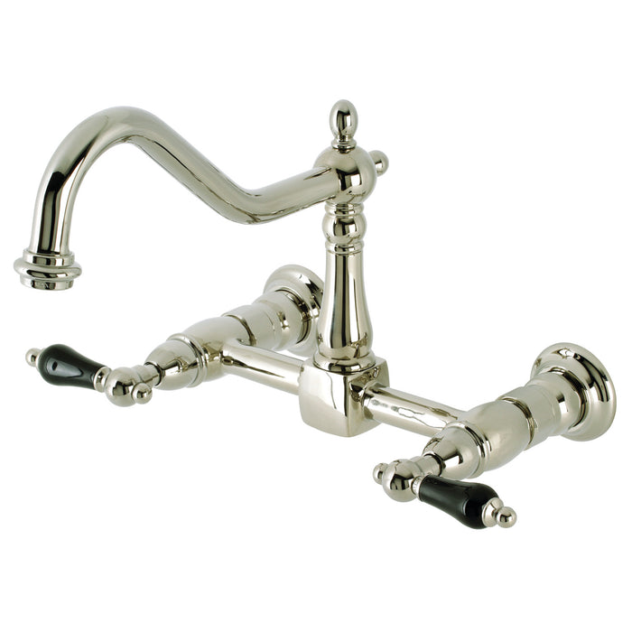 Kingston Heirloom KS1246PKL - Duchess Two-Handle 2-Hole Wall Mount Bridge Kitchen Faucet, Polished Nickel