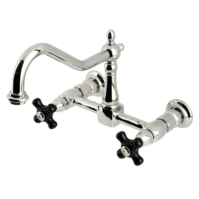 Kingston Heirloom KS1246PKX - Duchess Two-Handle 2-Hole Wall Mount Bridge Kitchen Faucet, Polished Nickel