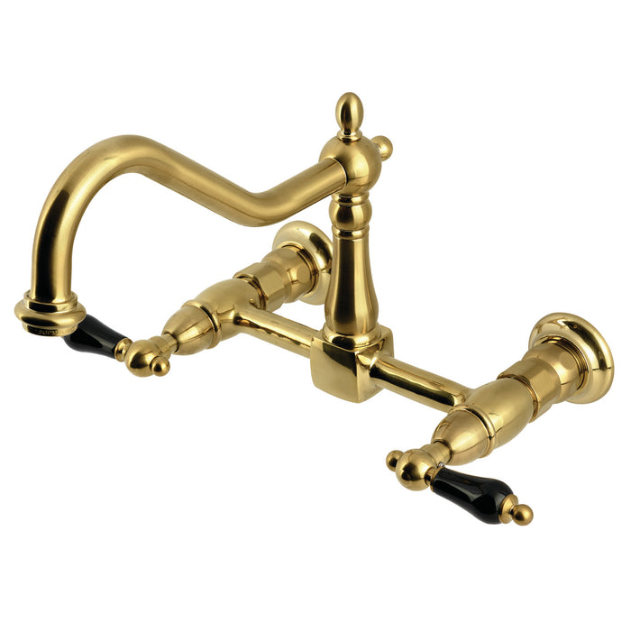 Kingston Heirloom KS1247PKL - Duchess Two-Handle 2-Hole Wall Mount Bridge Kitchen Faucet, Brushed Brass