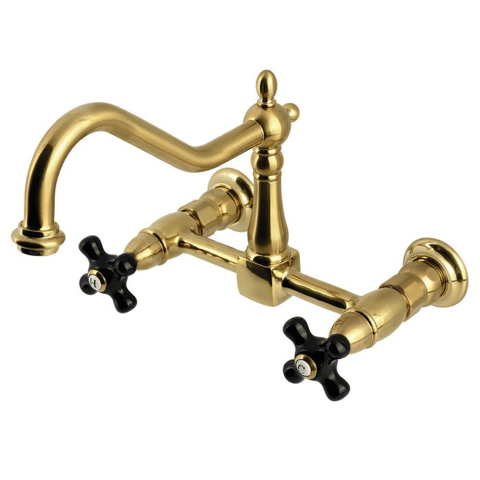 Kingston Heirloom KS1247PKX - Duchess Two-Handle 2-Hole Wall Mount Bridge Kitchen Faucet, Brushed Brass