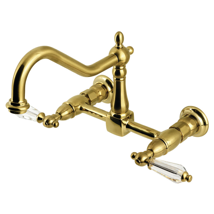 Kingston Heirloom KS1247WLL - Wilshire Two-Handle 2-Hole Wall Mount Bridge Kitchen Faucet, Brushed Brass
