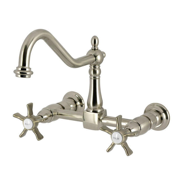 Kingston Heirloom KS1248NX - Hamilton Two-Handle 2-Hole Wall Mount Bridge Kitchen Faucet, Brushed Nickel