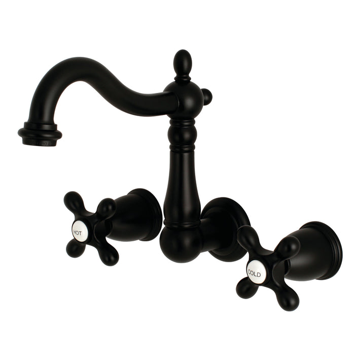 Kingston Heirloom KS1250AX - Heritage Double-Handle 3-Hole Wall Mount Bathroom Faucet, Matte Black