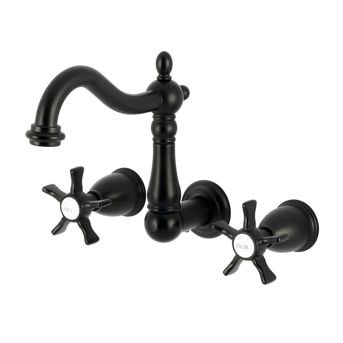 Kingston Heirloom KS1250NX - Hamilton Double-Handle 3-Hole Wall Mount Bathroom Faucet, Matte Black