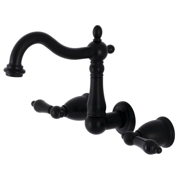Kingston Heirloom KS1250PKL - Duchess Double-Handle 3-Hole Wall Mount Bathroom Faucet, Matte Black
