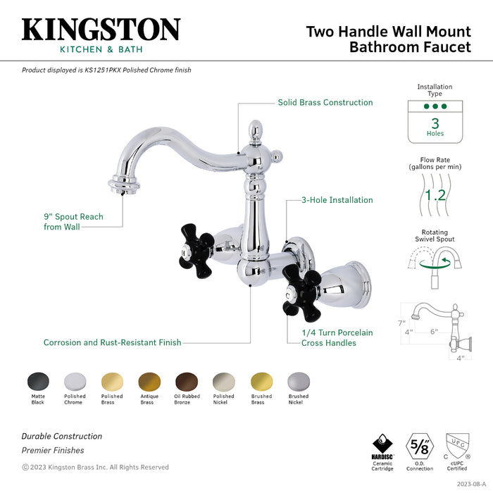 Duchess KS1250PKX Two-Handle Wall Mount Bathroom Faucet, Matte Black