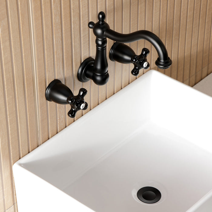 Kingston Heirloom KS1250PKX - Duchess Double-Handle 3-Hole Wall Mount Bathroom Faucet, Matte Black