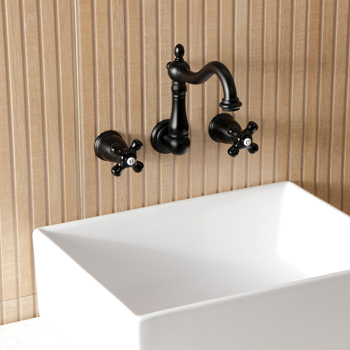Kingston Heirloom KS1250PKX - Duchess Double-Handle 3-Hole Wall Mount Bathroom Faucet, Matte Black