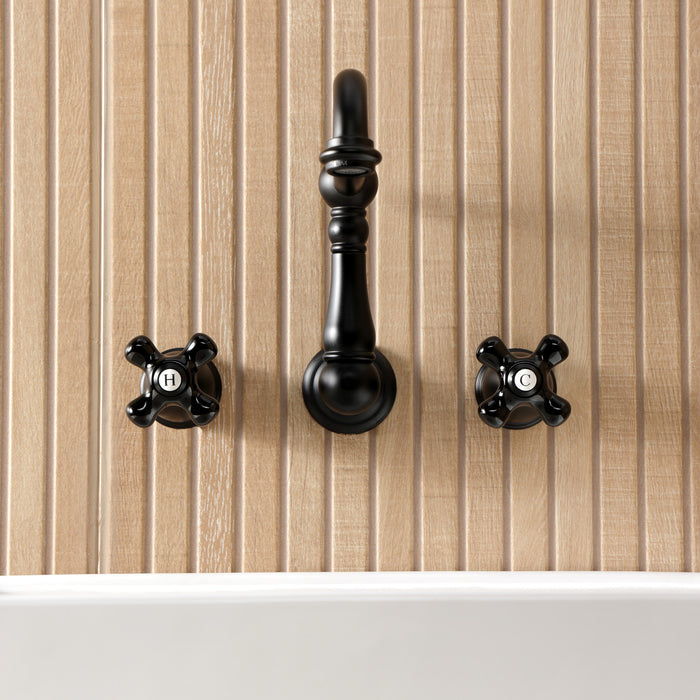 Kingston Heirloom KS1250PKX - Duchess Double-Handle 3-Hole Wall Mount Bathroom Faucet, Matte Black