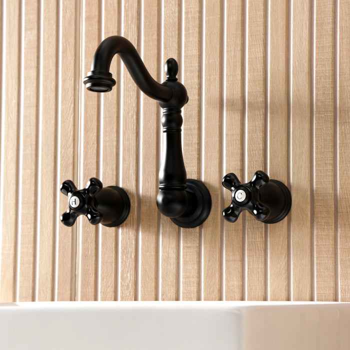 Kingston Heirloom KS1250PKX - Duchess Double-Handle 3-Hole Wall Mount Bathroom Faucet, Matte Black