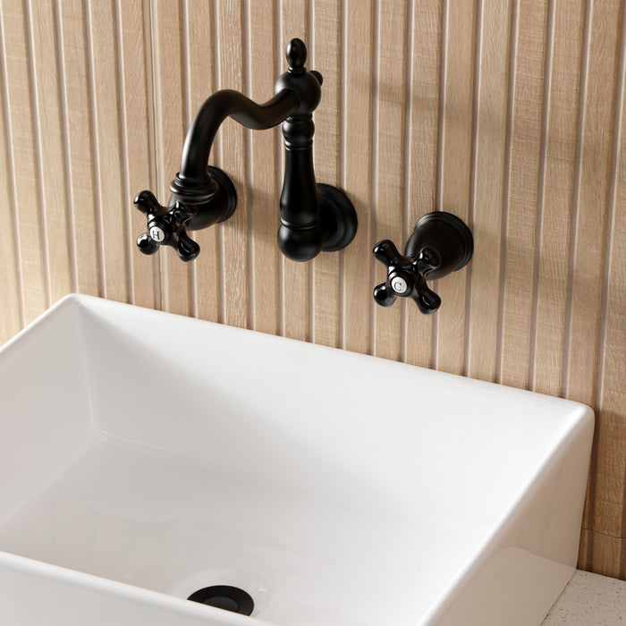 Kingston Heirloom KS1250PKX - Duchess Double-Handle 3-Hole Wall Mount Bathroom Faucet, Matte Black