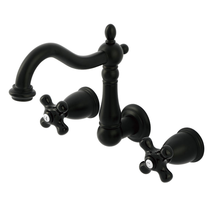Kingston Heirloom KS1250PKX - Duchess Double-Handle 3-Hole Wall Mount Bathroom Faucet, Matte Black