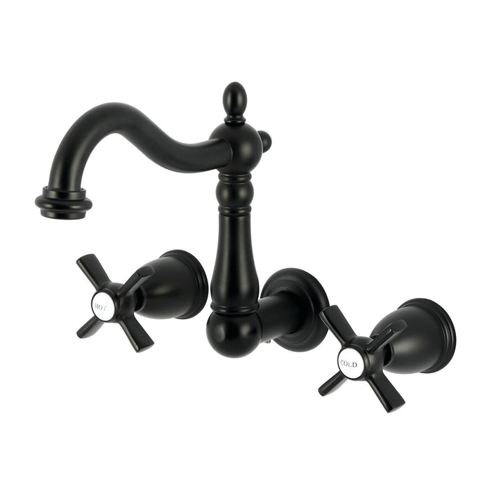 Kingston Heirloom KS1250ZX - Millennium Double-Handle 3-Hole Wall Mount Bathroom Faucet, Matte Black