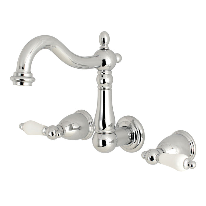 Kingston Heirloom KS1251PL - Heritage Double-Handle 3-Hole Wall Mount Bathroom Faucet, Polished Chrome