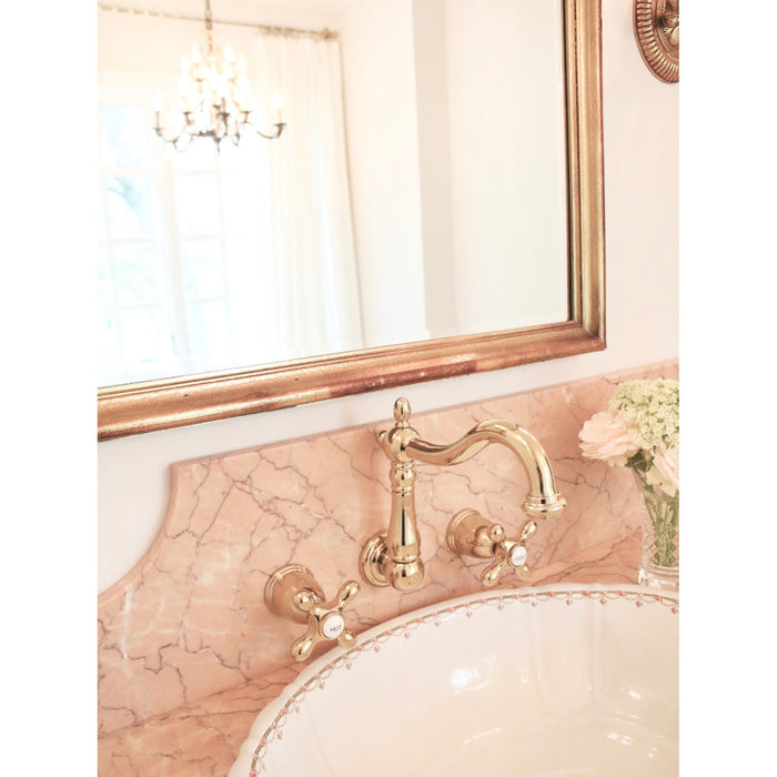 Kingston Heirloom KS1252AX - Heritage Double-Handle 3-Hole Wall Mount Bathroom Faucet, Polished Brass