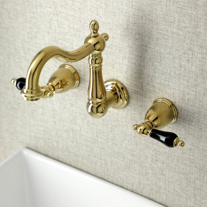 Kingston Heirloom KS1252PKL - Duchess Double-Handle 3-Hole Wall Mount Bathroom Faucet, Polished Brass