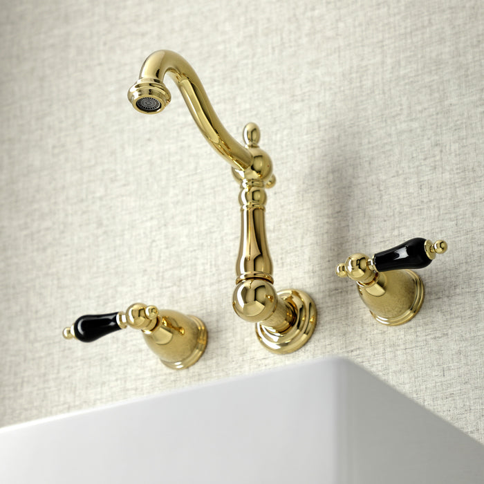 Kingston Heirloom KS1252PKL - Duchess Double-Handle 3-Hole Wall Mount Bathroom Faucet, Polished Brass