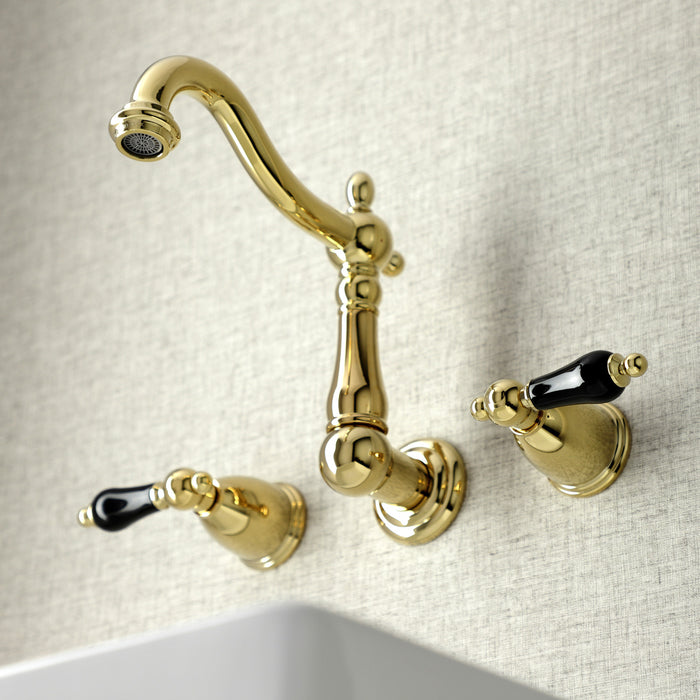 Kingston Heirloom KS1252PKL - Duchess Double-Handle 3-Hole Wall Mount Bathroom Faucet, Polished Brass