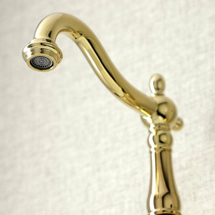Kingston Heirloom KS1252PKL - Duchess Double-Handle 3-Hole Wall Mount Bathroom Faucet, Polished Brass