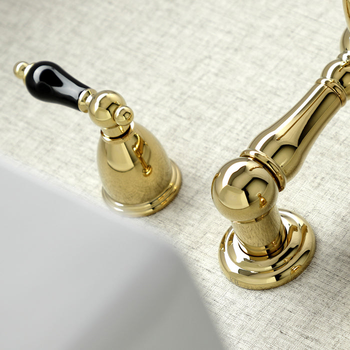 Kingston Heirloom KS1252PKL - Duchess Double-Handle 3-Hole Wall Mount Bathroom Faucet, Polished Brass