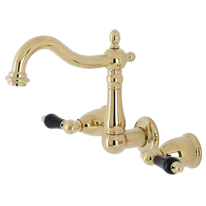 Kingston Heirloom KS1252PKL - Duchess Double-Handle 3-Hole Wall Mount Bathroom Faucet, Polished Brass