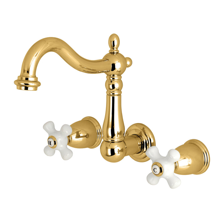 Kingston Heirloom KS1252PX - Heritage Double-Handle 3-Hole Wall Mount Bathroom Faucet, Polished Brass