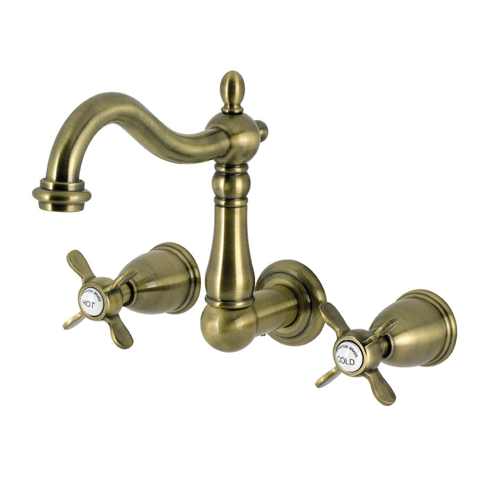 Kingston Heirloom KS1253BEX - Essex Double-Handle 3-Hole Wall Mount Bathroom Faucet, Antique Brass