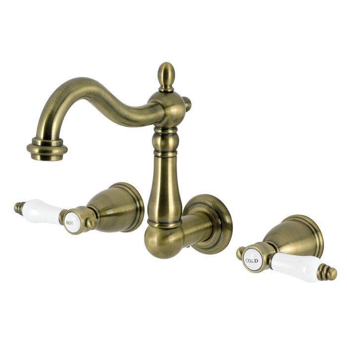 Kingston Heirloom KS1253BPL - Bel-Air Double-Handle 3-Hole Wall Mount Bathroom Faucet, Antique Brass