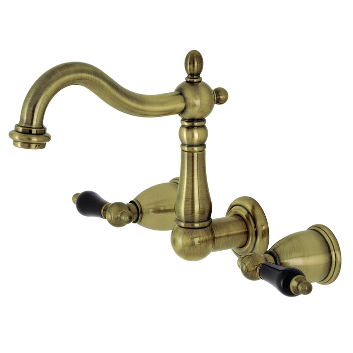 Kingston Heirloom KS1253PKL - Duchess Double-Handle 3-Hole Wall Mount Bathroom Faucet, Antique Brass