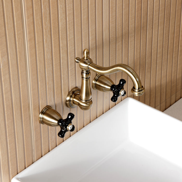 Kingston Heirloom KS1253PKX - Duchess Double-Handle 3-Hole Wall Mount Bathroom Faucet, Antique Brass