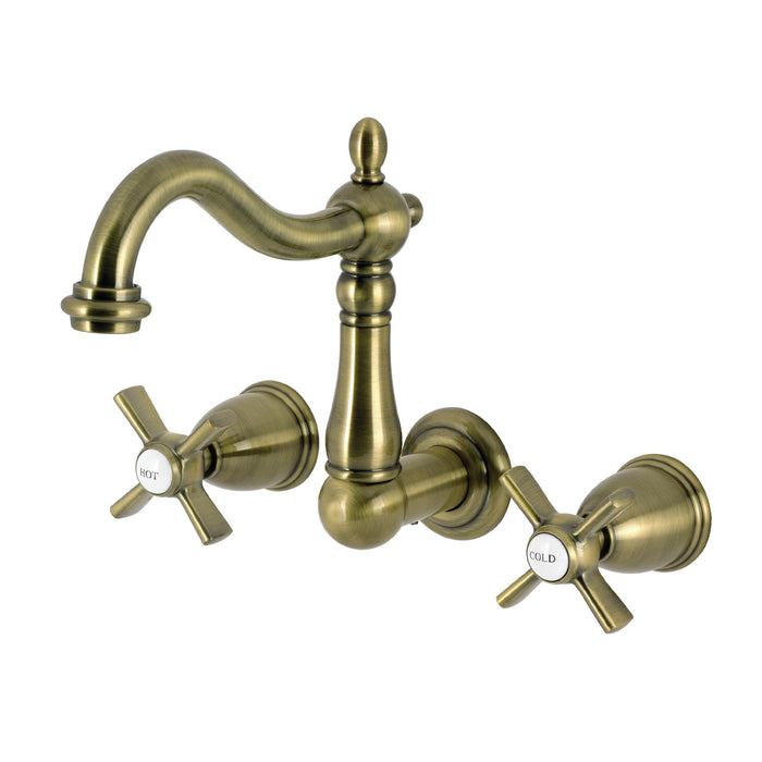 Kingston Heirloom KS1253ZX - Millennium Double-Handle 3-Hole Wall Mount Bathroom Faucet, Antique Brass
