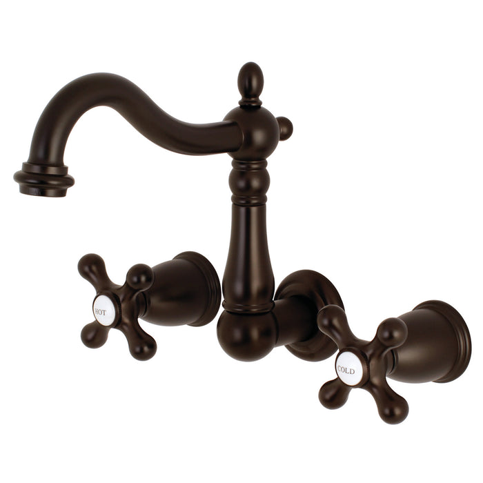 Kingston Heirloom KS1255AX - Heritage Double-Handle 3-Hole Wall Mount Bathroom Faucet, Oil Rubbed Bronze