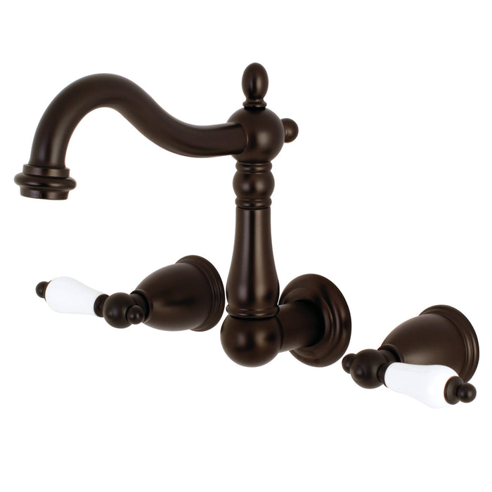 Kingston Heirloom KS1255PL - Heritage Double-Handle 3-Hole Wall Mount Bathroom Faucet, Oil Rubbed Bronze