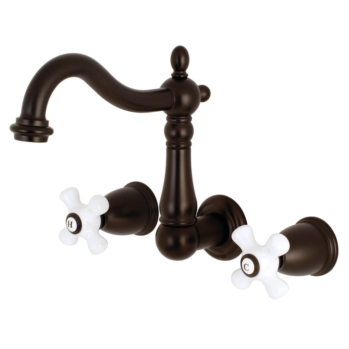 Kingston Heirloom KS1255PX - Heritage Double-Handle 3-Hole Wall Mount Bathroom Faucet, Oil Rubbed Bronze