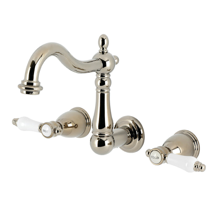 Kingston Heirloom KS1256BPL - Bel-Air Double-Handle 3-Hole Wall Mount Bathroom Faucet, Polished Nickel
