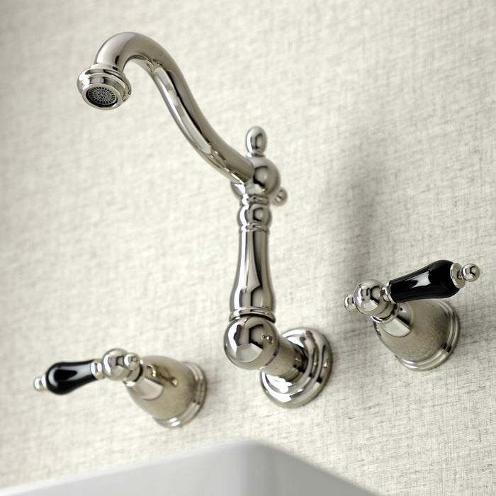 Kingston Heirloom KS1256PKL - Duchess Double-Handle 3-Hole Wall Mount Bathroom Faucet, Polished Nickel