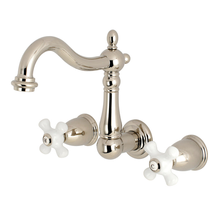 Kingston Heirloom KS1256PX - Heritage Double-Handle 3-Hole Wall Mount Bathroom Faucet, Polished Nickel