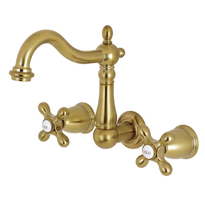 Kingston Heirloom KS1257AX - Heritage Double-Handle 3-Hole Wall Mount Bathroom Faucet, Brushed Brass