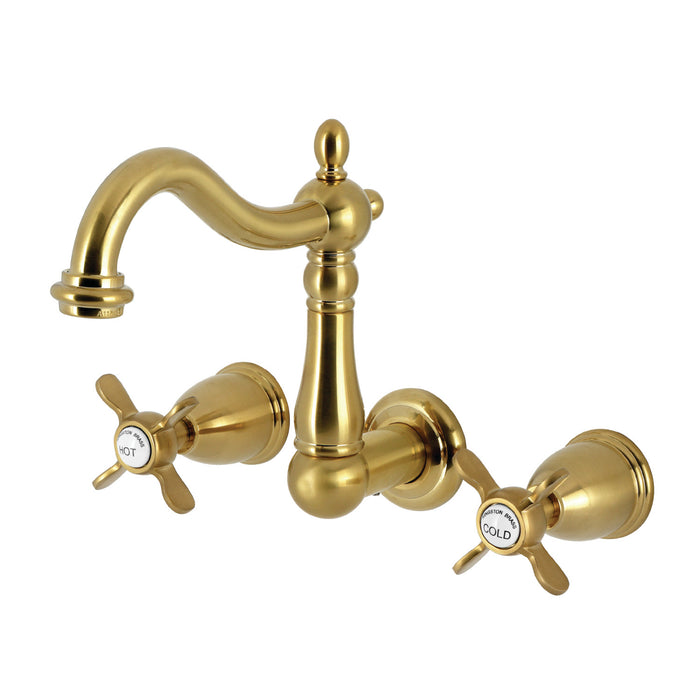 Kingston Heirloom KS1257BEX - Essex Double-Handle 3-Hole Wall Mount Bathroom Faucet, Brushed Brass