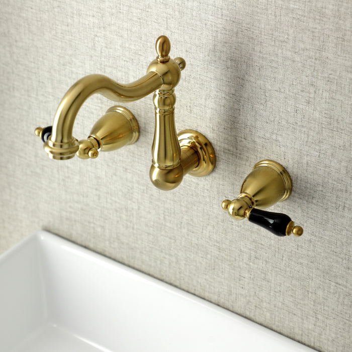 Kingston Heirloom KS1257PKL - Duchess Double-Handle 3-Hole Wall Mount Bathroom Faucet, Brushed Brass