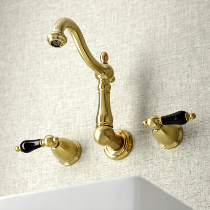 Kingston Heirloom KS1257PKL - Duchess Double-Handle 3-Hole Wall Mount Bathroom Faucet, Brushed Brass