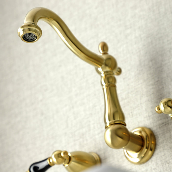 Kingston Heirloom KS1257PKL - Duchess Double-Handle 3-Hole Wall Mount Bathroom Faucet, Brushed Brass
