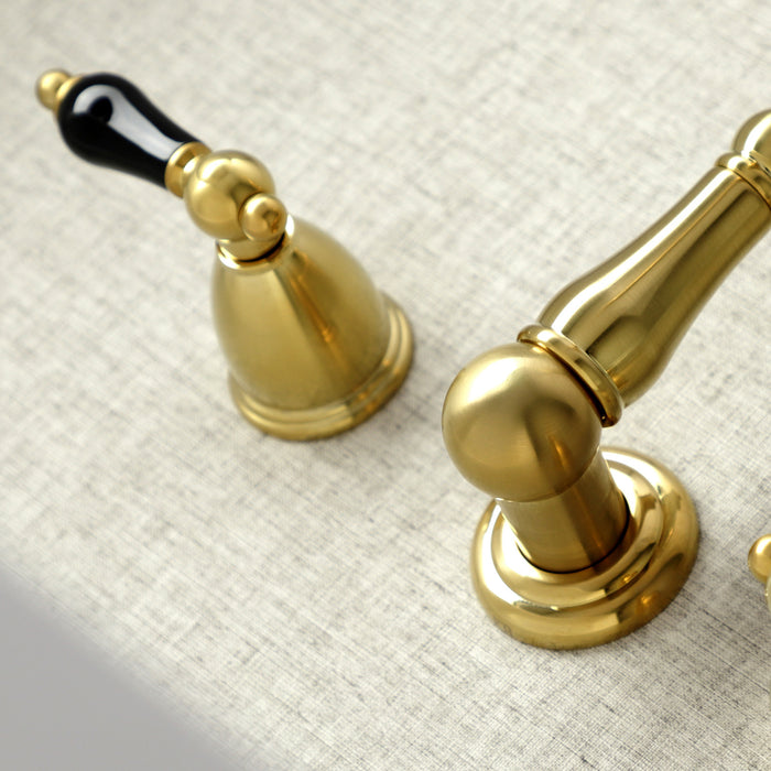 Kingston Heirloom KS1257PKL - Duchess Double-Handle 3-Hole Wall Mount Bathroom Faucet, Brushed Brass