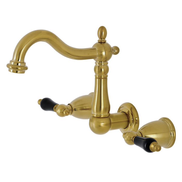 Kingston Heirloom KS1257PKL - Duchess Double-Handle 3-Hole Wall Mount Bathroom Faucet, Brushed Brass
