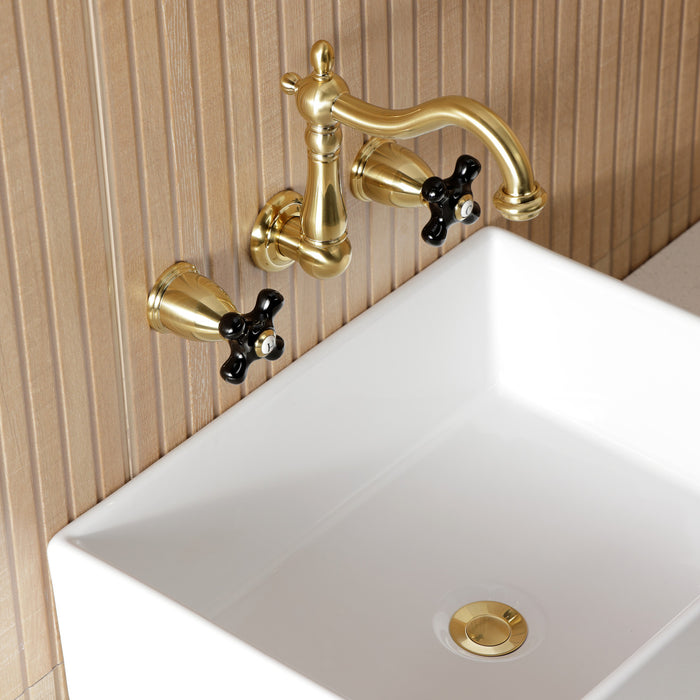 Kingston Heirloom KS1257PKX - Duchess Double-Handle 3-Hole Wall Mount Bathroom Faucet, Brushed Brass