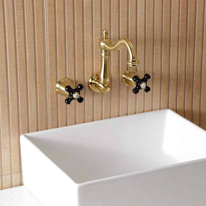 Kingston Heirloom KS1257PKX - Duchess Double-Handle 3-Hole Wall Mount Bathroom Faucet, Brushed Brass
